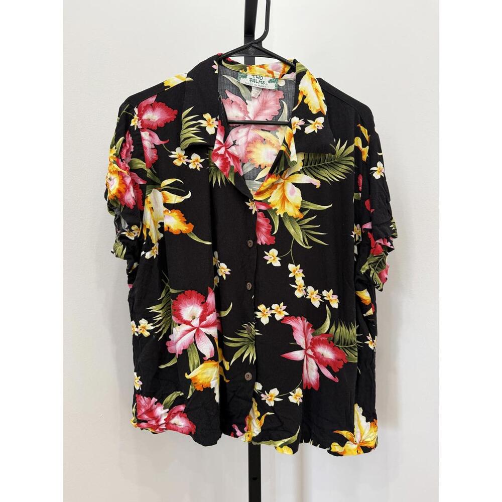 Two Palms 2XL Women's Black Floral Button-Up Shirt